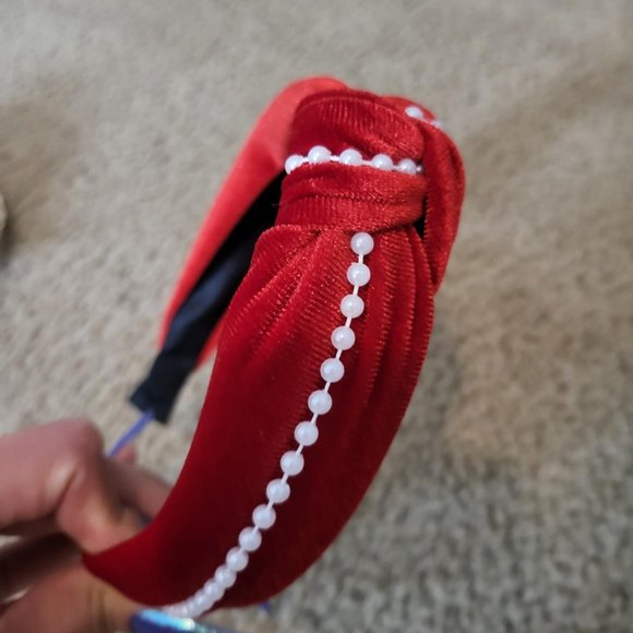 Red Velvet Beaded Headband - Picture 2 of 3